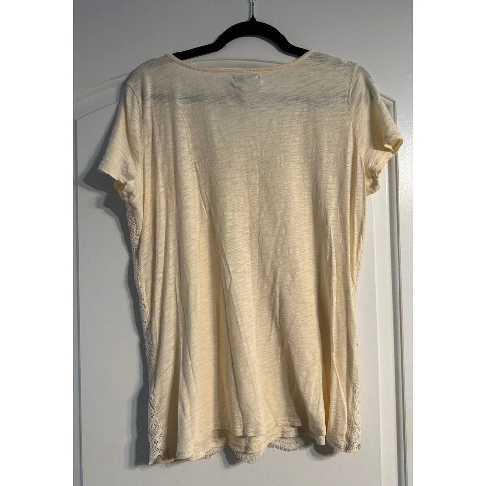 Lucky Brand Lace Front Top Women Large Cream Boho Henley Romantic Casual